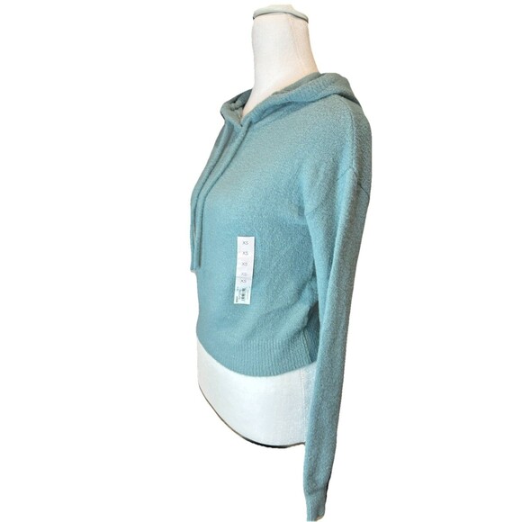 SO Juniors Hoodie XS Blue Eyelash Plush Yard Loungewear Crop Hooded Womens NWT - Picture 5 of 8